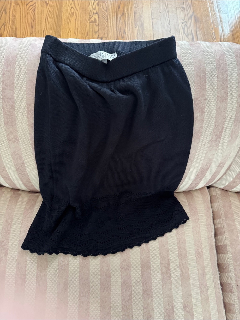 Vintage St. John Black Knit Pencil Skirt with Scalloped Hem